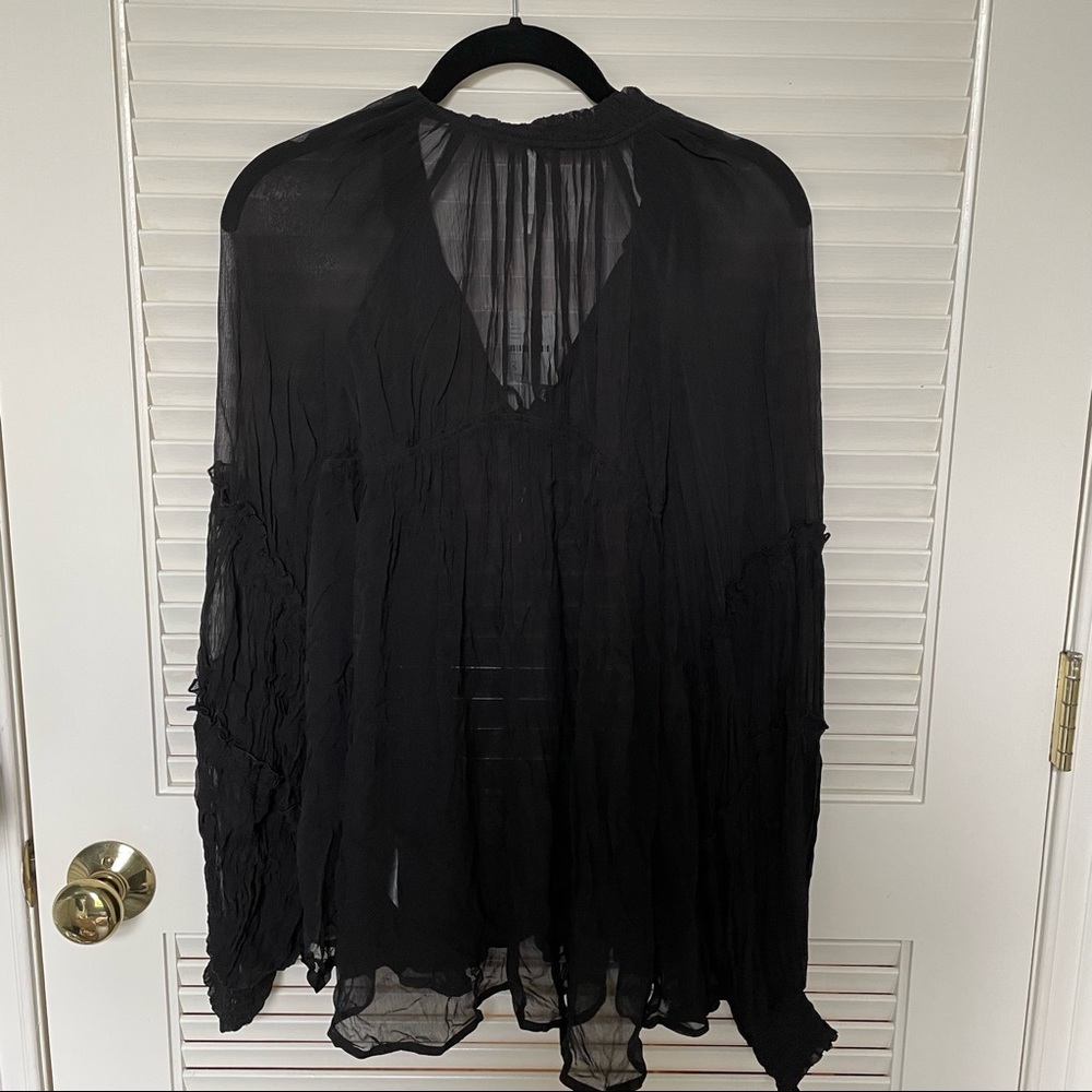NWT Free People sheer black top with lace-up tie at neckline - Picture 4 of 4